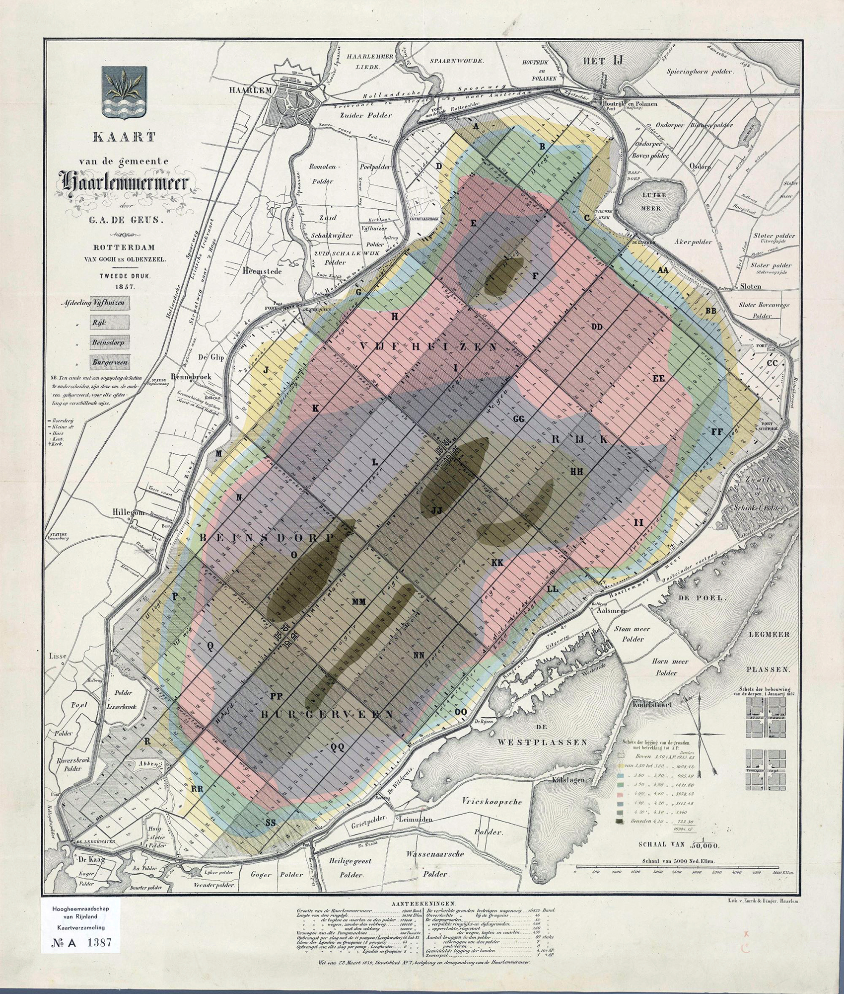 Kaart GA de Geus 1857 Amsterdamsch Peil